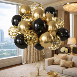 10 Black And Gold Glitter Latex Balloon