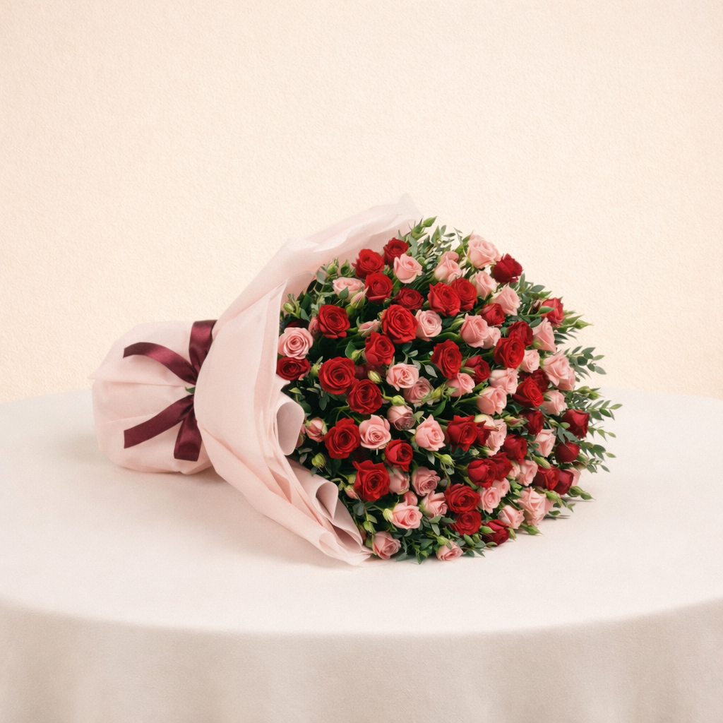 100 Pink Red Spray Rose Bouquet Romantic Luxury Flowers 1 100 Pink Red Spray Rose Bouquet Romantic Luxury Flowers