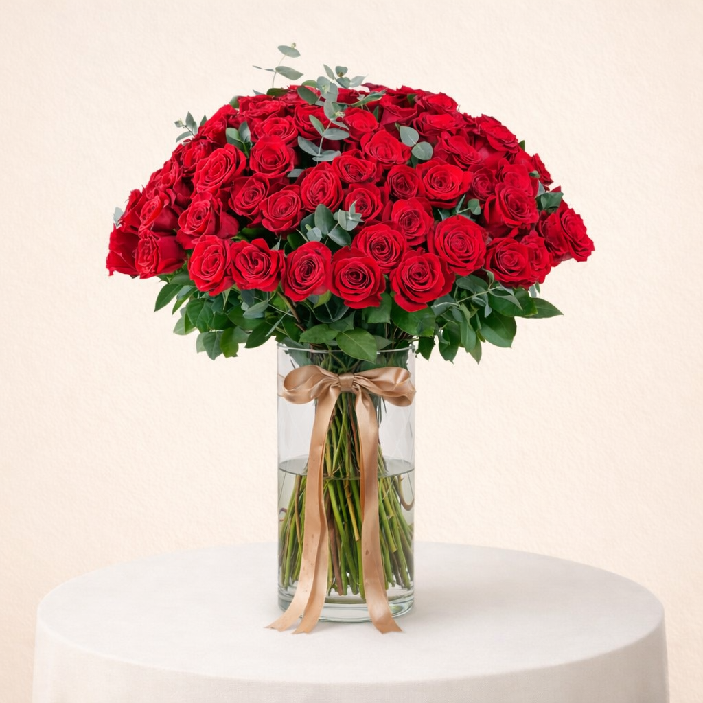 100 Red Roses in Vase R88 1 100 Red Roses in Vase R88