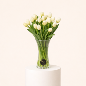 20 White Tulips, Glass Vase