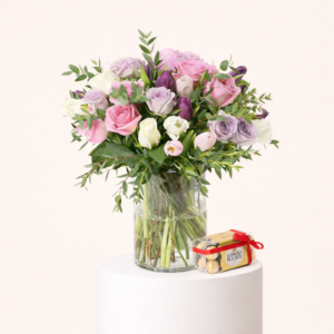 200Gm Ferrero Rocher Chocolates, White Tulips With Mix Roses