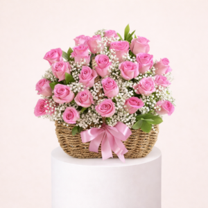 25 Pink Roses Basket