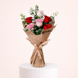 3 Pink 3 Red Roses Valentines Bouquet