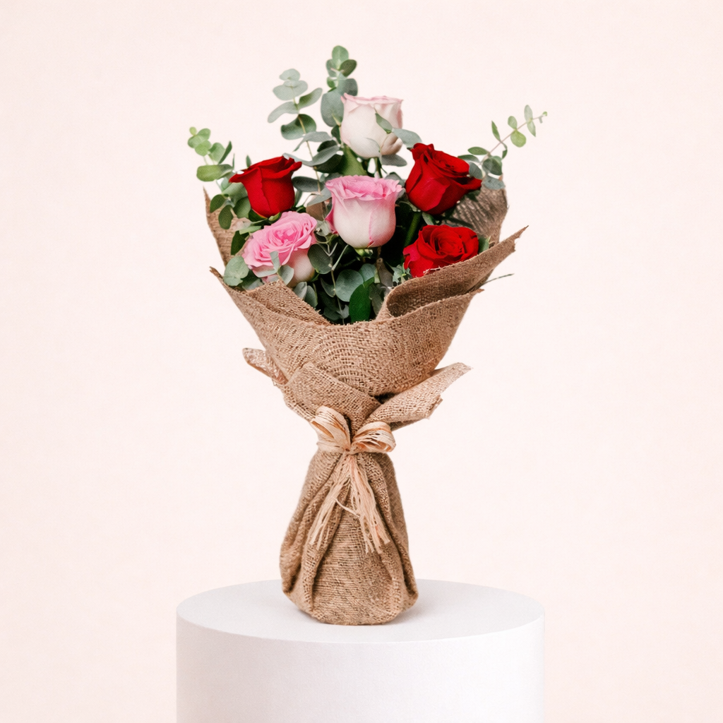 3 Pink 3 Red Roses Valentines Bouquet 1 3 Pink 3 Red Roses Valentines Bouquet