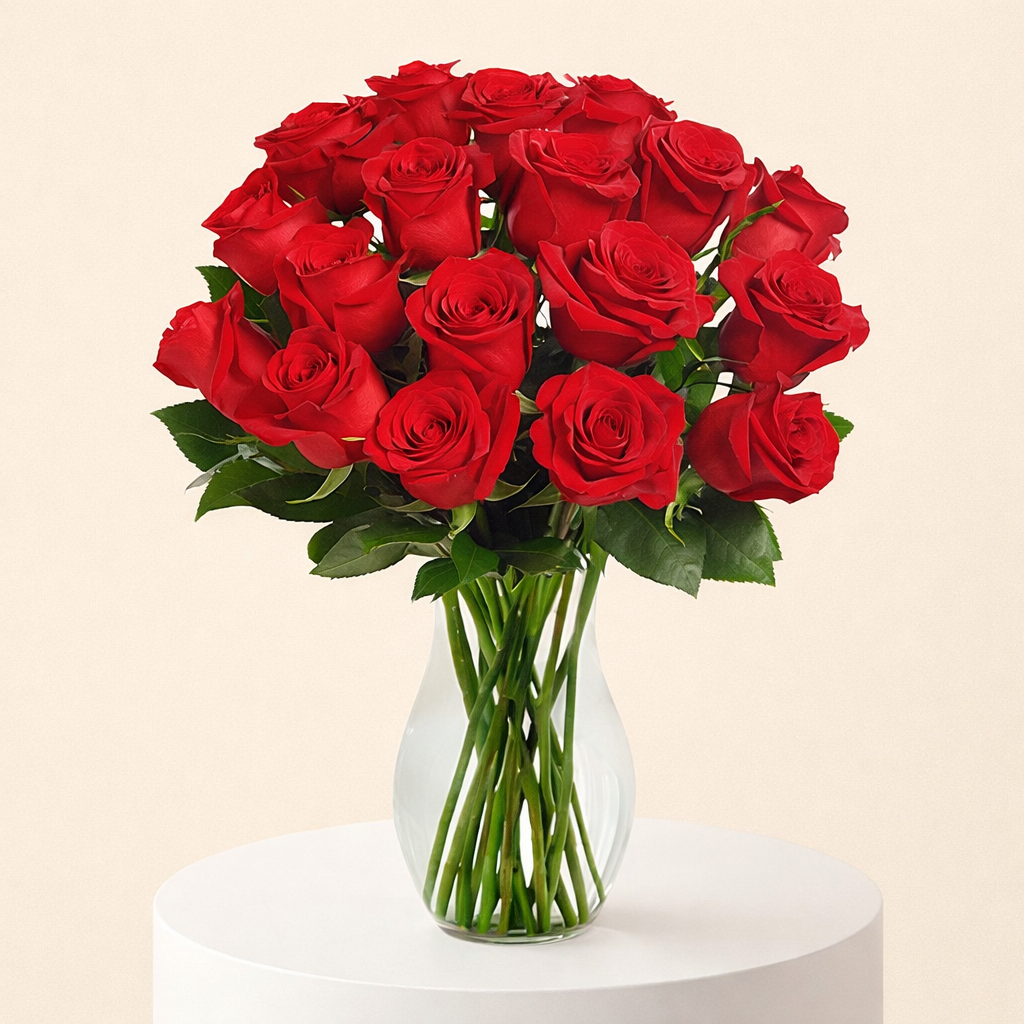 30 Stems Of Red Roses With Fillers In A Matka Vase 1 30 Stems Of Red Roses With Fillers In A Matka Vase