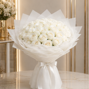 50 Pcs White Rose Luxury Bouquet