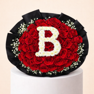 50 Red Roses Bouquet With Letter B
