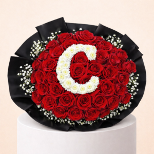 50 Red Roses Bouquet With Letter C