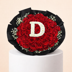 50 Red Roses Bouquet With Letter D