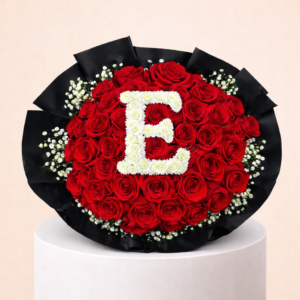 50 Red Roses Bouquet With Letter E