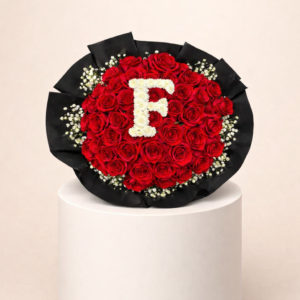 50 Red Roses Bouquet With Letter F