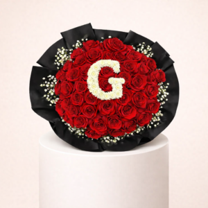 50 Red Roses Bouquet With Letter G