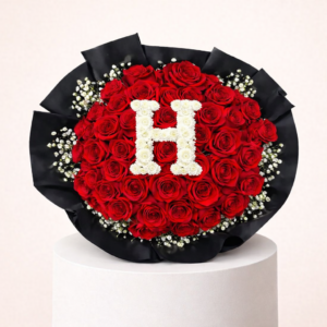 50 Red Roses Bouquet With Letter H