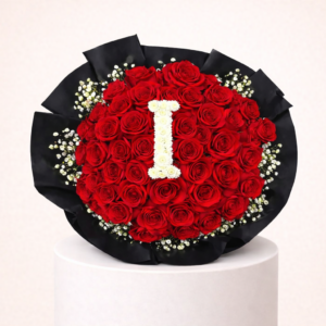 50 Red Roses With Letter I
