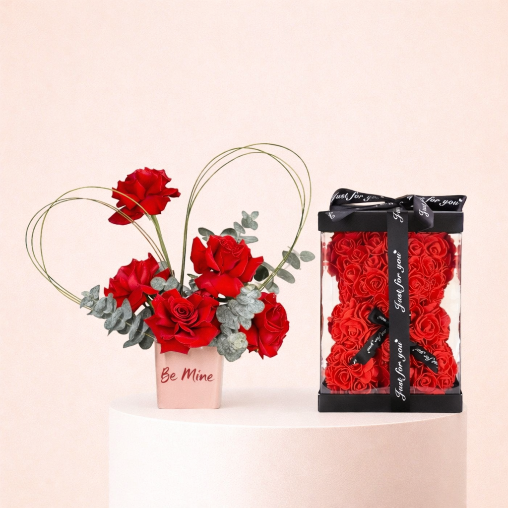 Be Mine Floral Arrangement Teddy 1 Be Mine Floral Arrangement Teddy